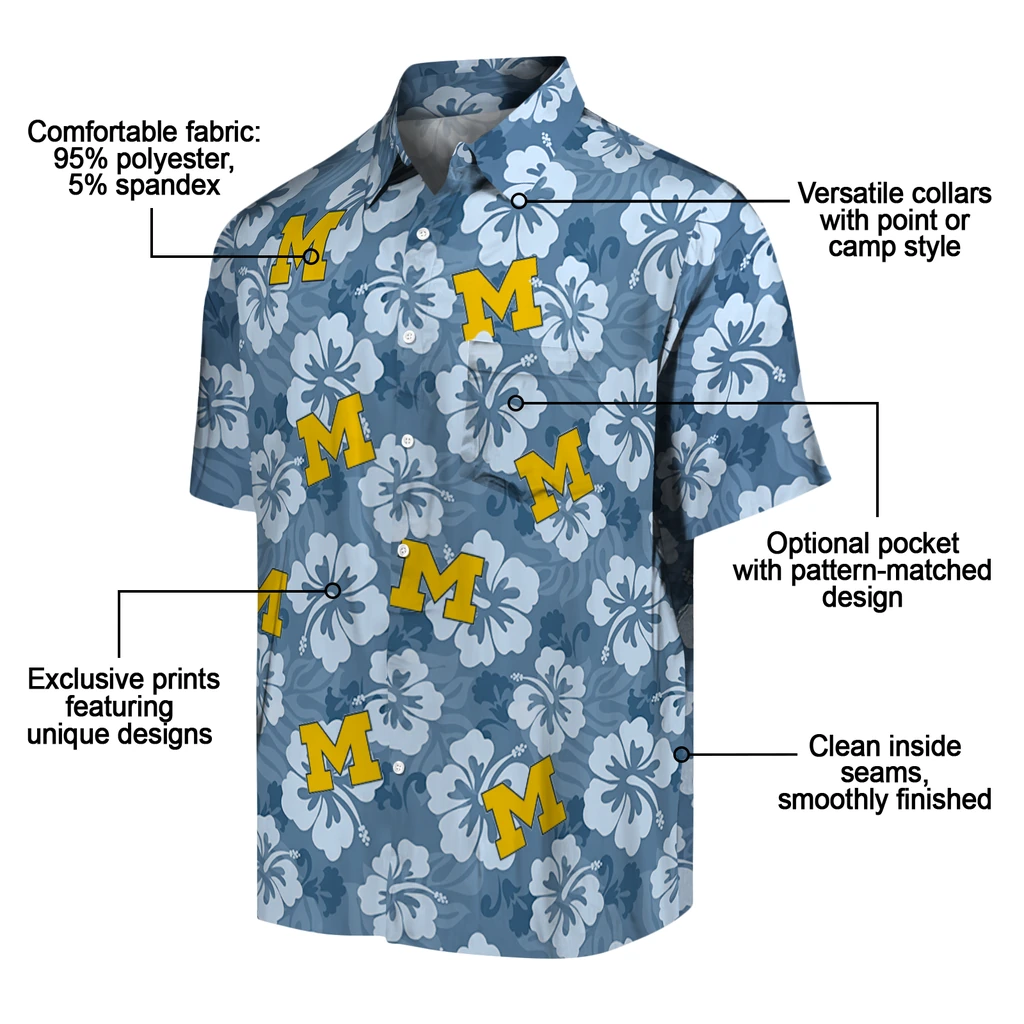 Michigan Wolverines Hawaiian Shirt - Hibiscus Cluster michigan wolverines hibiscus cluster blue hawaiian shirts new arrival
