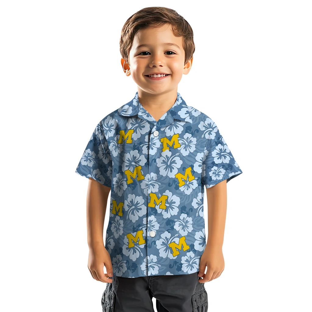 Michigan Wolverines Hawaiian Shirt - Hibiscus Cluster michigan wolverines hibiscus cluster blue hawaiian shirts top rated