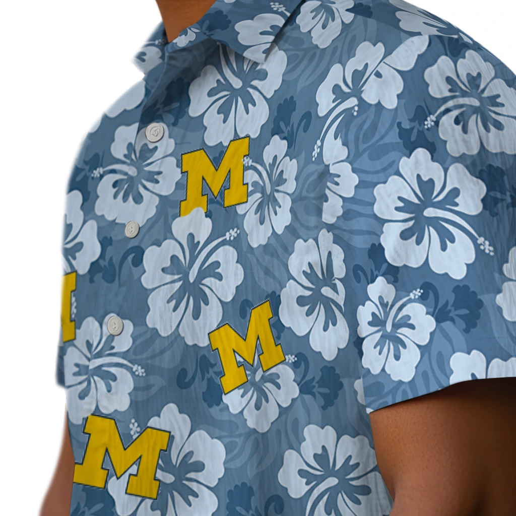Michigan Wolverines Hawaiian Shirt - Hibiscus Cluster michigan wolverines hibiscus cluster blue hawaiian shirts trendy