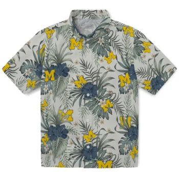 michigan wolverines hibiscus designs beige hawaiian shirts best selling