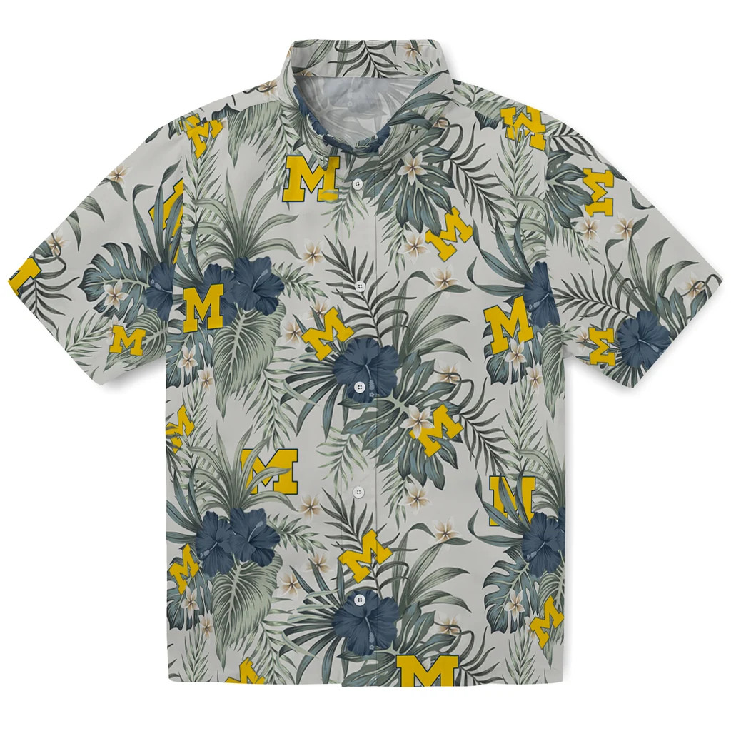 Michigan Wolverines Hawaiian Shirt - Hibiscus Designs michigan wolverines hibiscus designs beige hawaiian shirts best selling