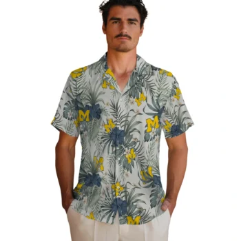 michigan wolverines hibiscus designs beige hawaiian shirts fashion forward