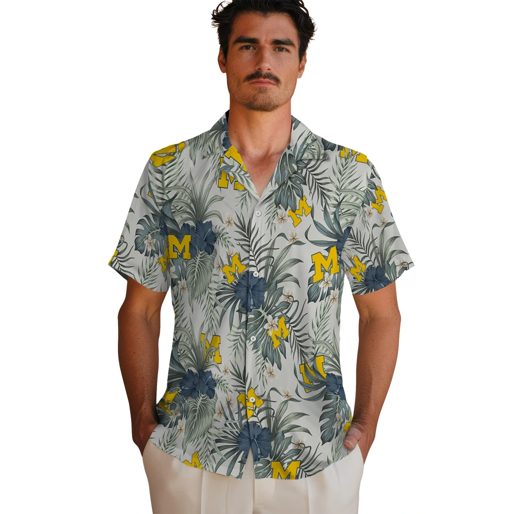 Michigan Wolverines Hawaiian Shirt - Hibiscus Designs michigan wolverines hibiscus designs beige hawaiian shirts fashion forward