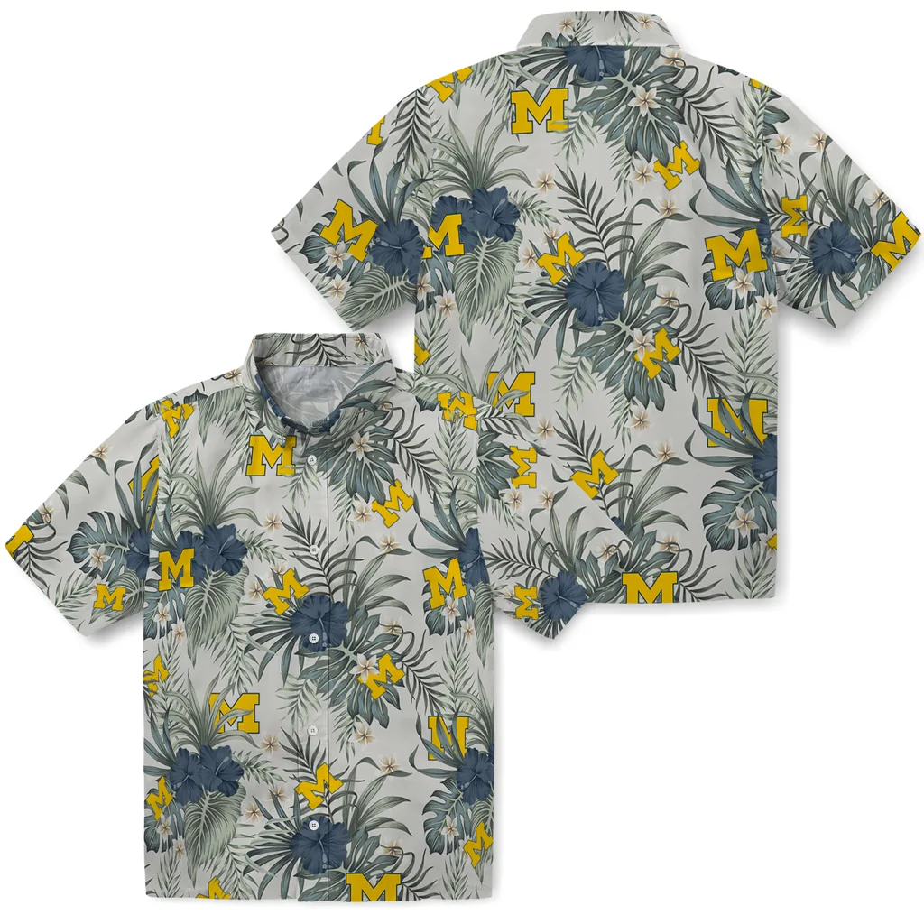 Michigan Wolverines Hawaiian Shirt - Hibiscus Designs michigan wolverines hibiscus designs beige hawaiian shirts high quality