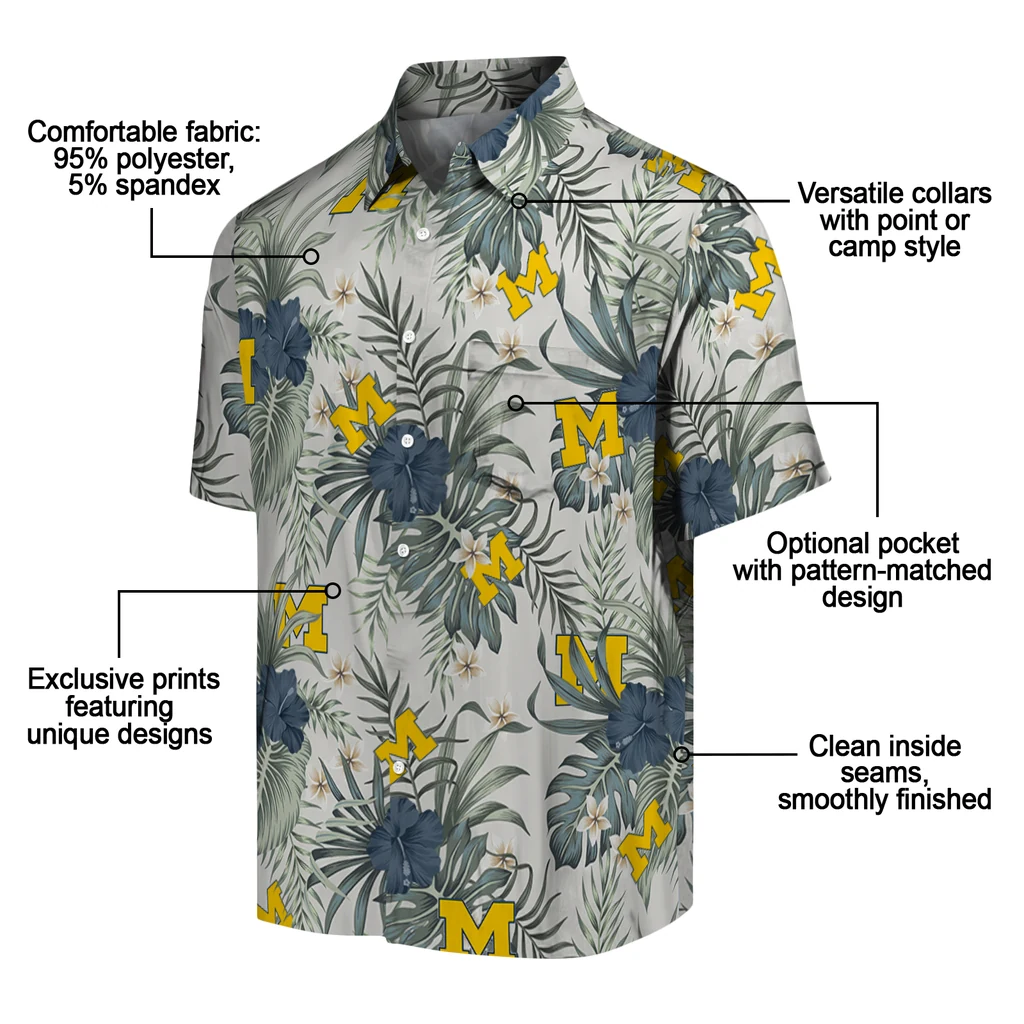 Michigan Wolverines Hawaiian Shirt - Hibiscus Designs michigan wolverines hibiscus designs beige hawaiian shirts new arrival
