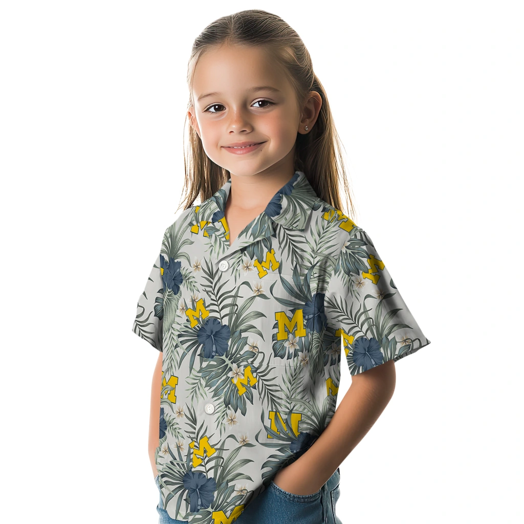 Michigan Wolverines Hawaiian Shirt - Hibiscus Designs michigan wolverines hibiscus designs beige hawaiian shirts premium grade