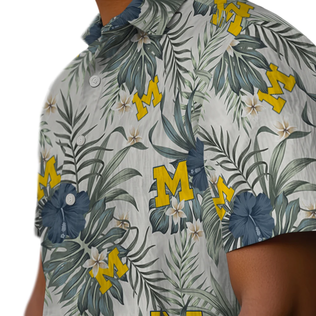 Michigan Wolverines Hawaiian Shirt - Hibiscus Designs michigan wolverines hibiscus designs beige hawaiian shirts trendy