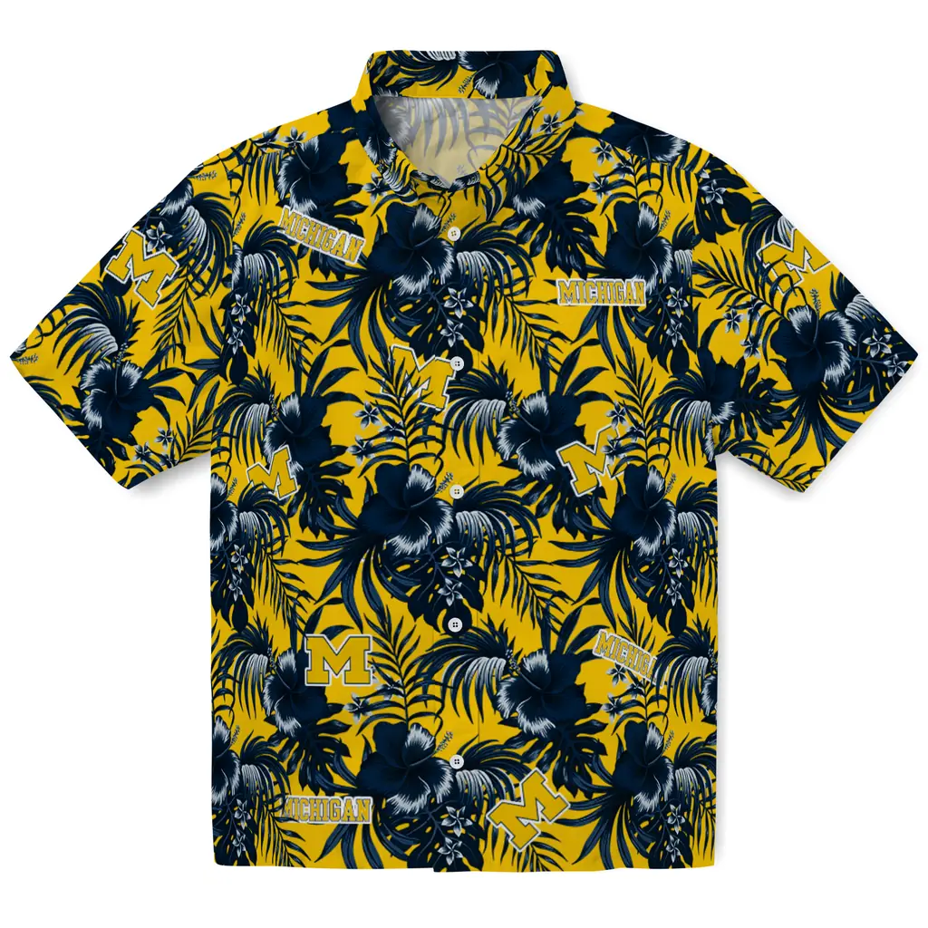 Michigan Wolverines Hawaiian Shirt - Hibiscus Exotic michigan wolverines hibiscus exotic blue hawaiian shirts best selling