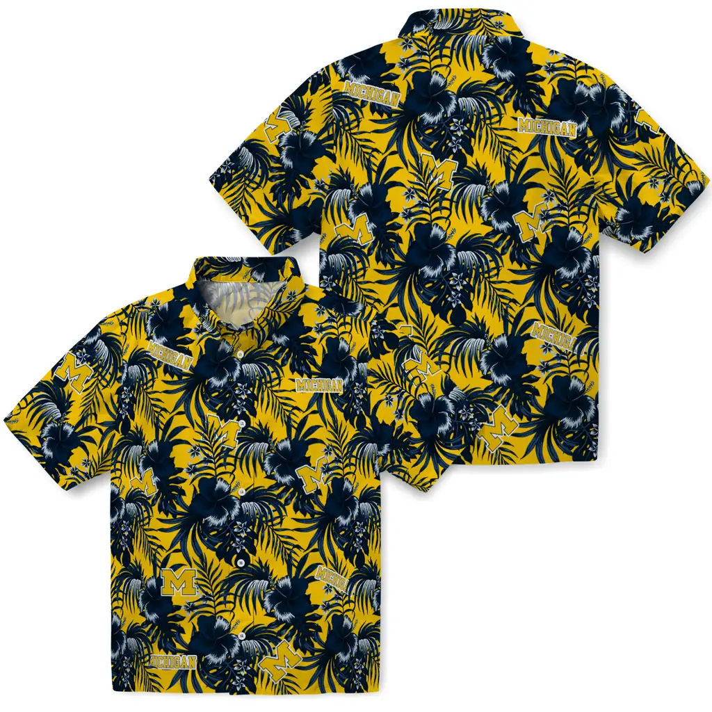 Michigan Wolverines Hawaiian Shirt - Hibiscus Exotic michigan wolverines hibiscus exotic blue hawaiian shirts high quality