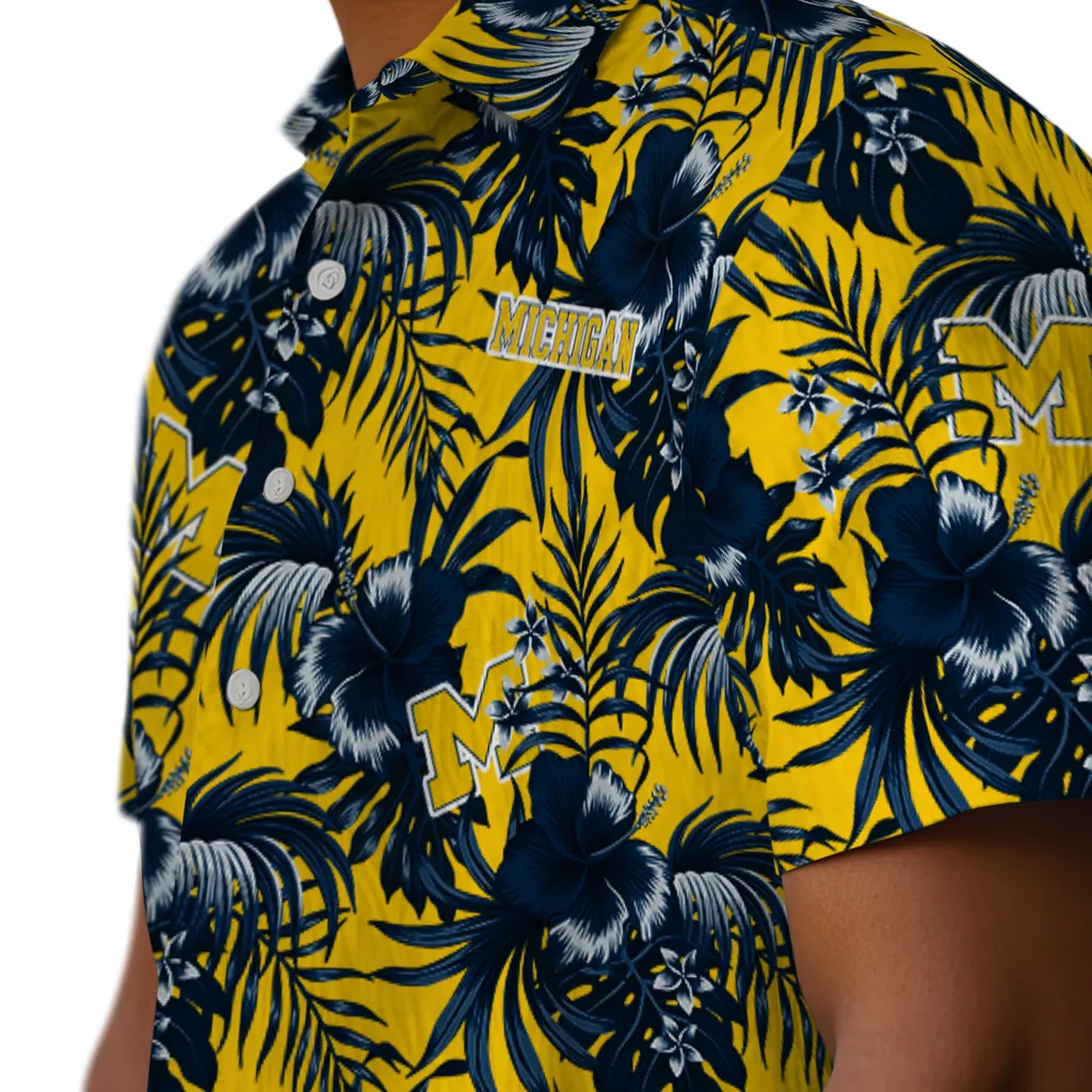 Michigan Wolverines Hawaiian Shirt - Hibiscus Exotic michigan wolverines hibiscus exotic blue hawaiian shirts trendy