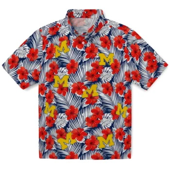 michigan wolverines hibiscus fiesta red royal blue hawaiian shirts best selling