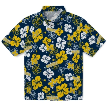 michigan wolverines hibiscus bloom blue hawaiian shirts best selling