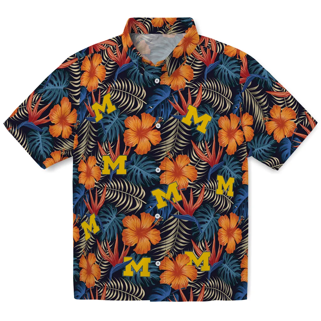 Michigan Wolverines Hawaiian Shirt - Hibiscus Foliage michigan wolverines hibiscus foliage hawaiian shirts best selling