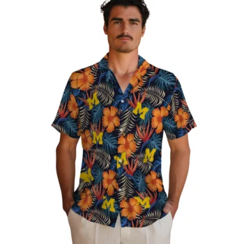 michigan wolverines hibiscus foliage hawaiian shirts fashion forward