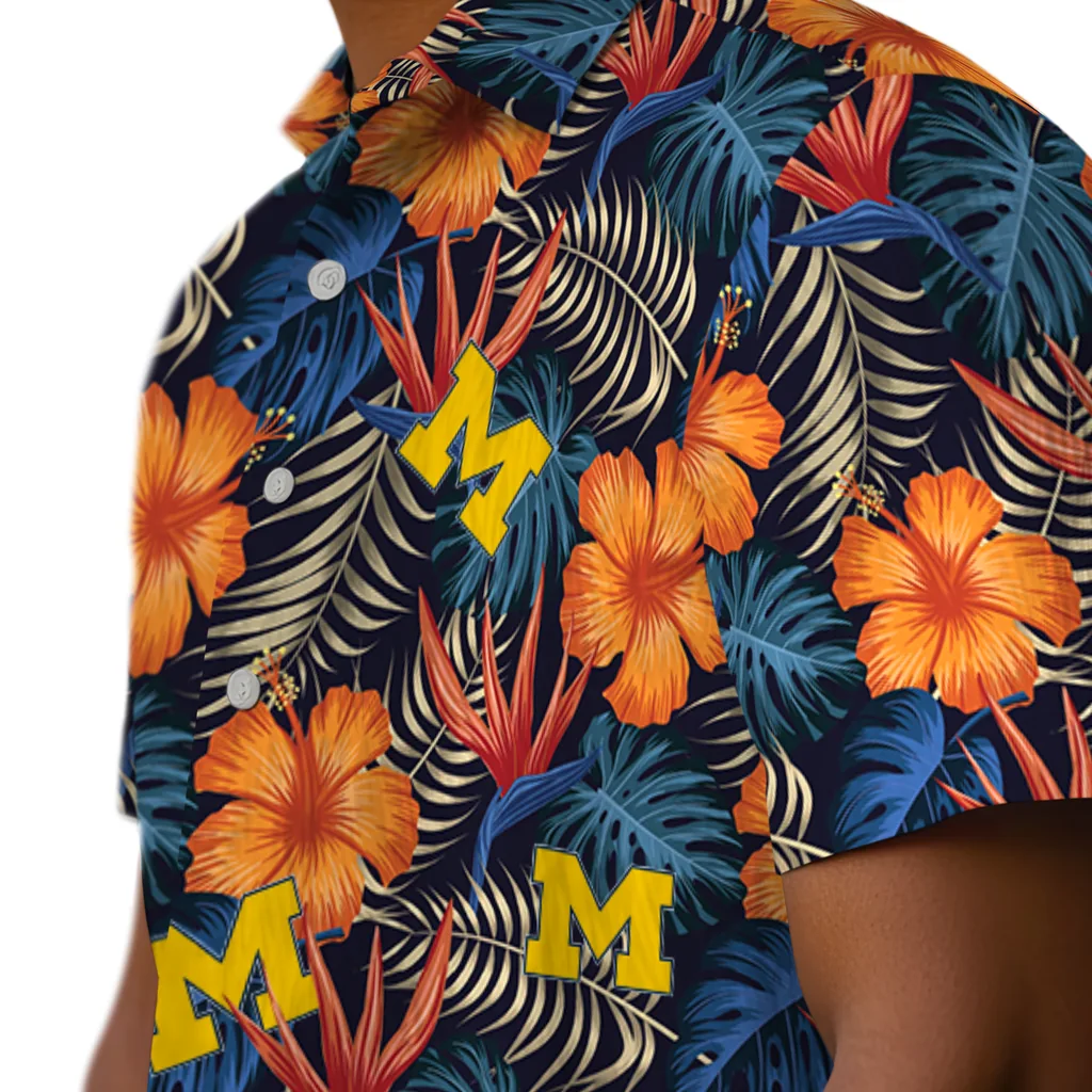Michigan Wolverines Hawaiian Shirt - Hibiscus Foliage michigan wolverines hibiscus foliage hawaiian shirts trendy