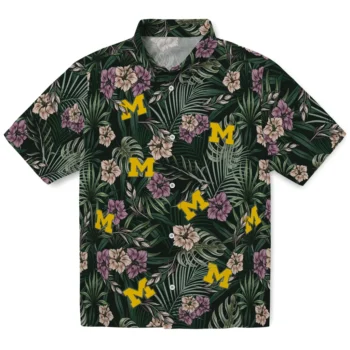michigan wolverines hibiscus leaves pattern green hawaiian shirts best selling