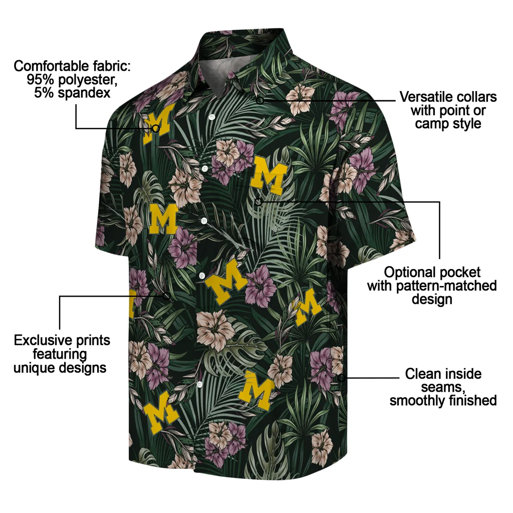 Michigan Wolverines Hawaiian Shirt - Hibiscus Leaves Pattern michigan wolverines hibiscus leaves pattern green hawaiian shirts new arrival