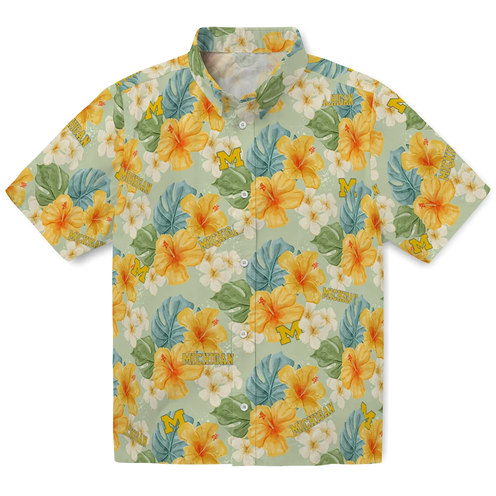 Michigan Wolverines Hawaiian Shirt - Hibiscus Mood michigan wolverines hibiscus mood pale lime yellow hawaiian shirts best selling