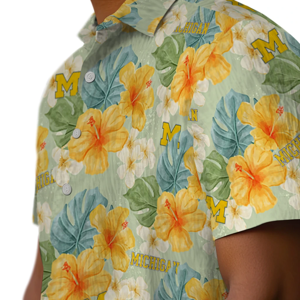 Michigan Wolverines Hawaiian Shirt - Hibiscus Mood michigan wolverines hibiscus mood pale lime yellow hawaiian shirts trendy