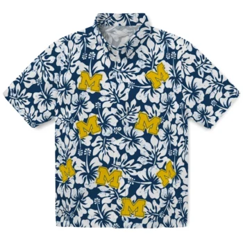 michigan wolverines hibiscus motif blue white hawaiian shirts best selling
