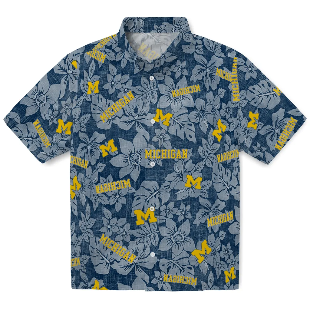 Michigan Wolverines Hawaiian Shirt - Hibiscus Oasis michigan wolverines hibiscus oasis blue hawaiian shirts best selling