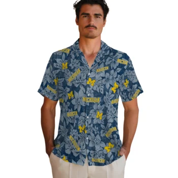 michigan wolverines hibiscus oasis blue hawaiian shirts fashion forward