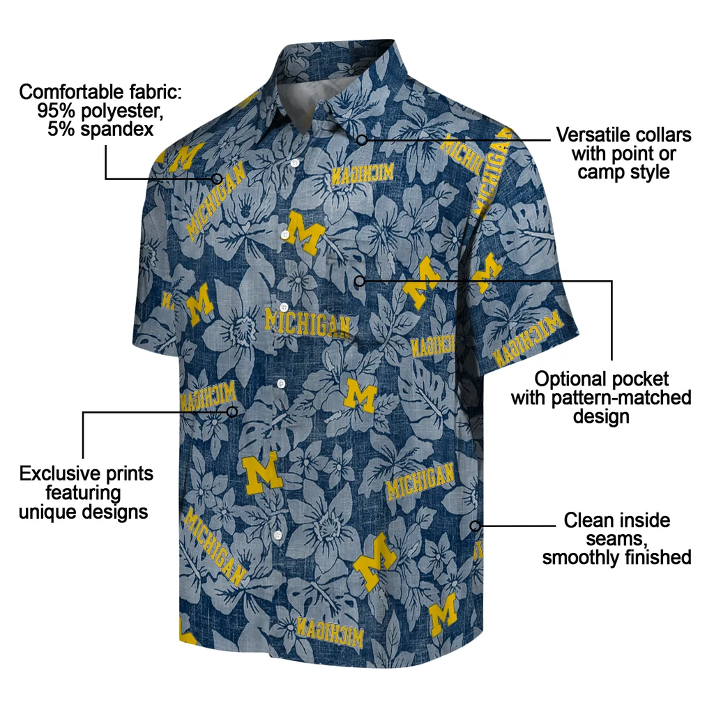 Michigan Wolverines Hawaiian Shirt - Hibiscus Oasis michigan wolverines hibiscus oasis blue hawaiian shirts new arrival