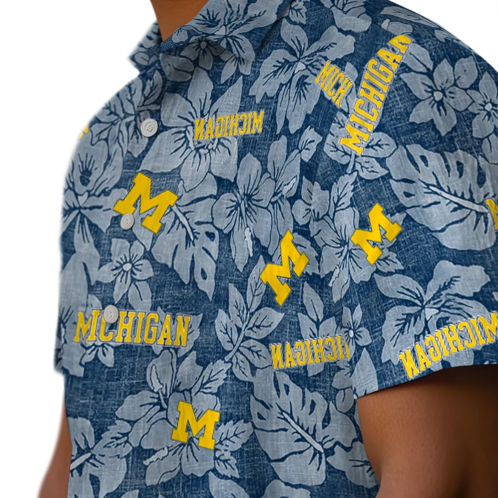 Michigan Wolverines Hawaiian Shirt - Hibiscus Oasis michigan wolverines hibiscus oasis blue hawaiian shirts trendy