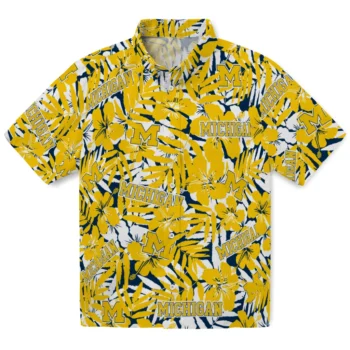 michigan wolverines hibiscus overlay hawaiian shirts best selling