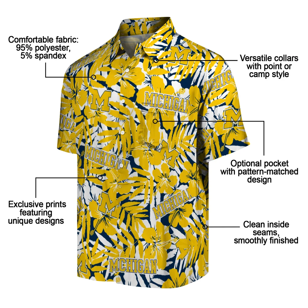Michigan Wolverines Hawaiian Shirt - Hibiscus Overlay michigan wolverines hibiscus overlay hawaiian shirts new arrival