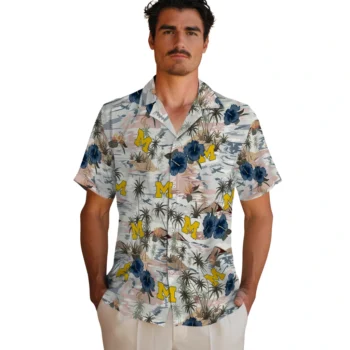 michigan wolverines hibiscus seaside white hawaiian shirts fashion forward