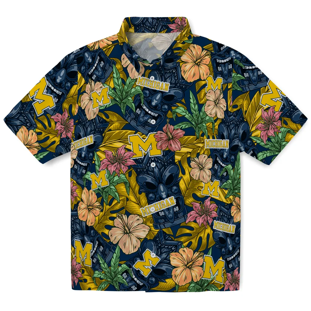 Michigan Wolverines Hawaiian Shirt - Hibiscus Tiki Jungle michigan wolverines tiki jungle blue hawaiian shirts best selling