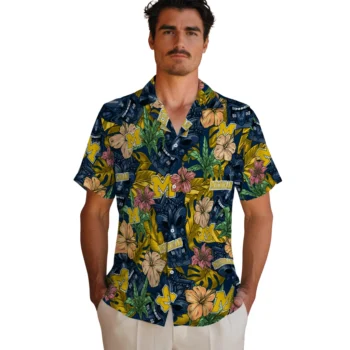 michigan wolverines tiki jungle blue hawaiian shirts fashion forward