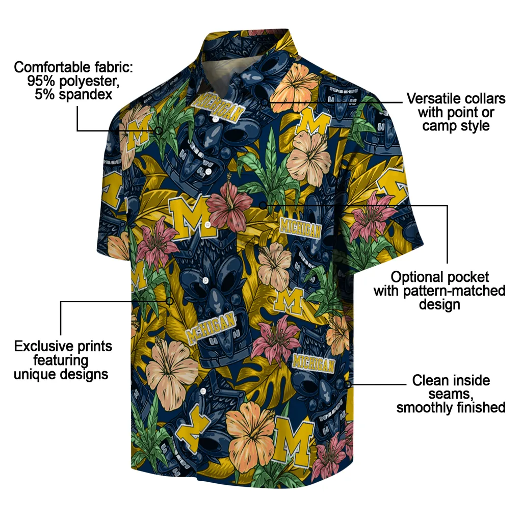 Michigan Wolverines Hawaiian Shirt - Hibiscus Tiki Jungle michigan wolverines tiki jungle blue hawaiian shirts new arrival