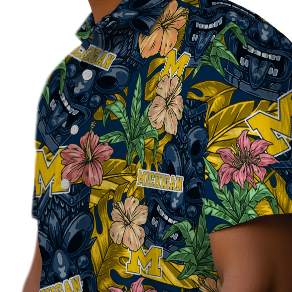 Michigan Wolverines Hawaiian Shirt - Hibiscus Tiki Jungle michigan wolverines tiki jungle blue hawaiian shirts trendy