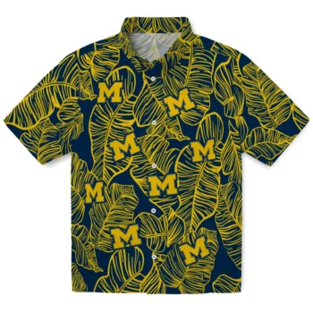michigan wolverines leaf outline blue hawaiian shirts best selling