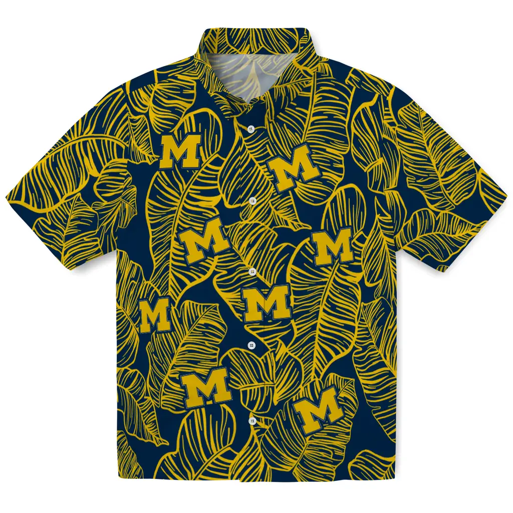 Michigan Wolverines Hawaiian Shirt - Leaf Outline michigan wolverines leaf outline blue hawaiian shirts best selling