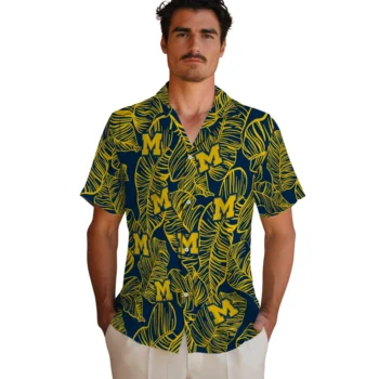 michigan wolverines leaf outline blue hawaiian shirts fashion forward