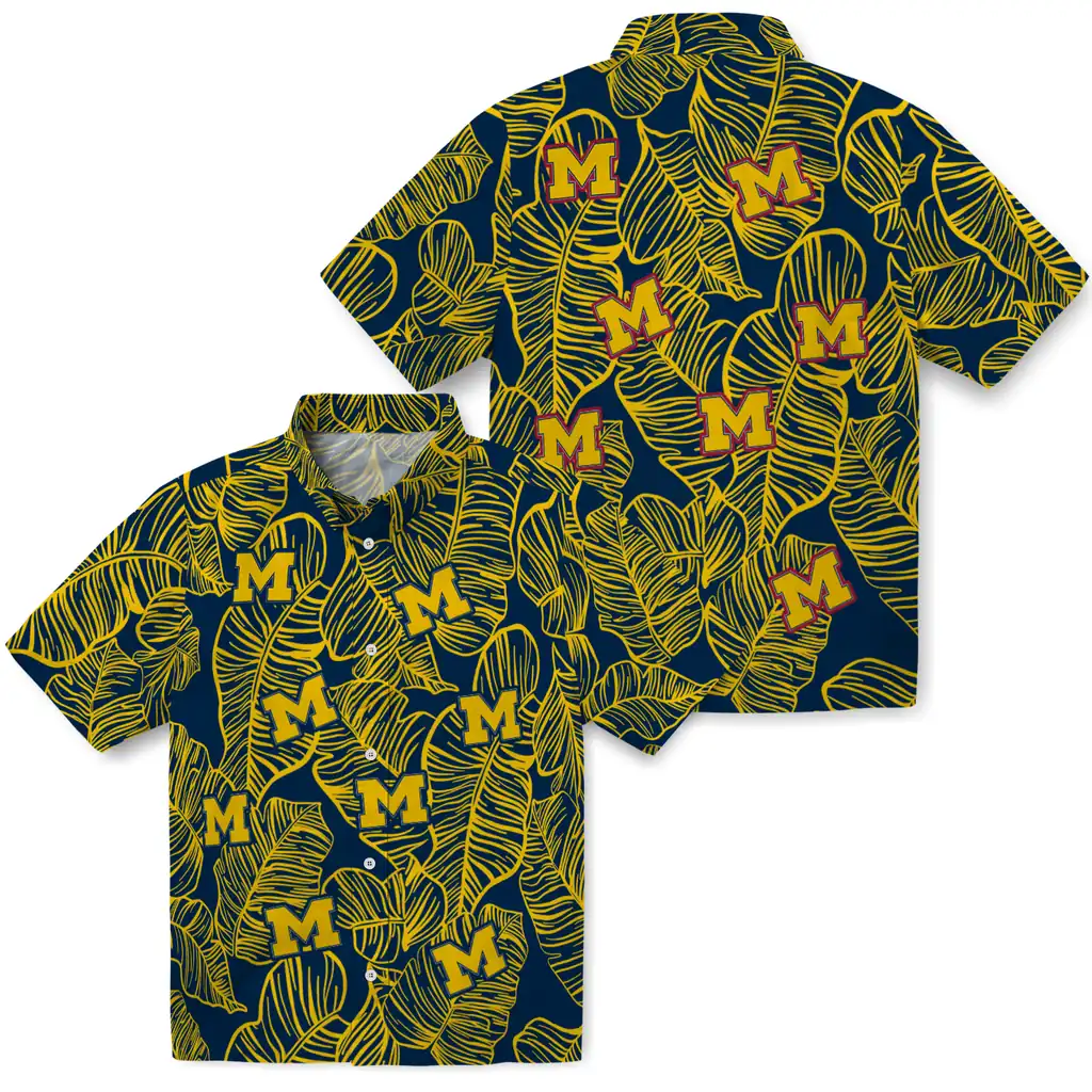 Michigan Wolverines Hawaiian Shirt - Leaf Outline michigan wolverines leaf outline blue hawaiian shirts high quality