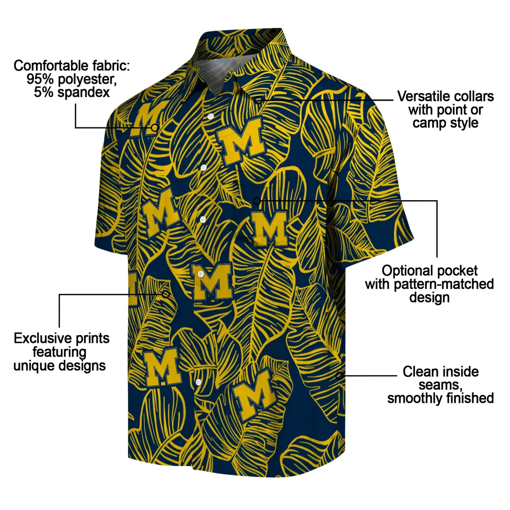 Michigan Wolverines Hawaiian Shirt - Leaf Outline michigan wolverines leaf outline blue hawaiian shirts new arrival