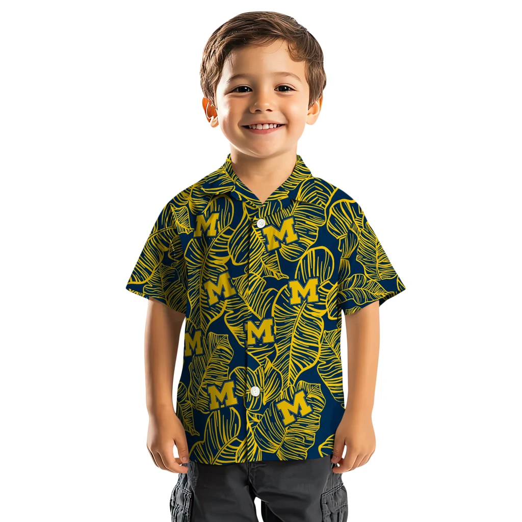 Michigan Wolverines Hawaiian Shirt - Leaf Outline michigan wolverines leaf outline blue hawaiian shirts top rated