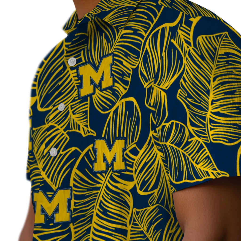 Michigan Wolverines Hawaiian Shirt - Leaf Outline michigan wolverines leaf outline blue hawaiian shirts trendy