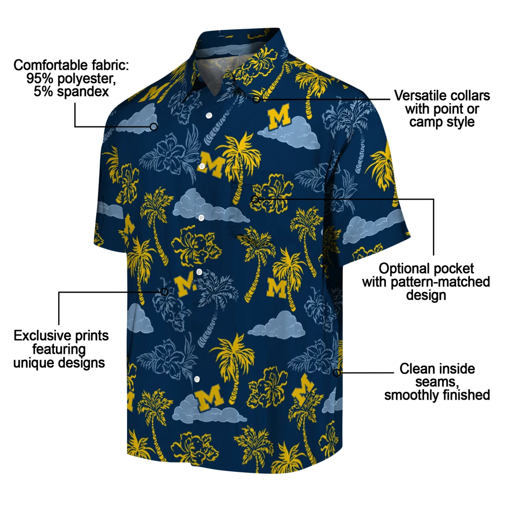 Michigan Wolverines Hawaiian Shirt - Palm And Clouds michigan wolverines palm and clouds blue hawaiian shirts new arrival