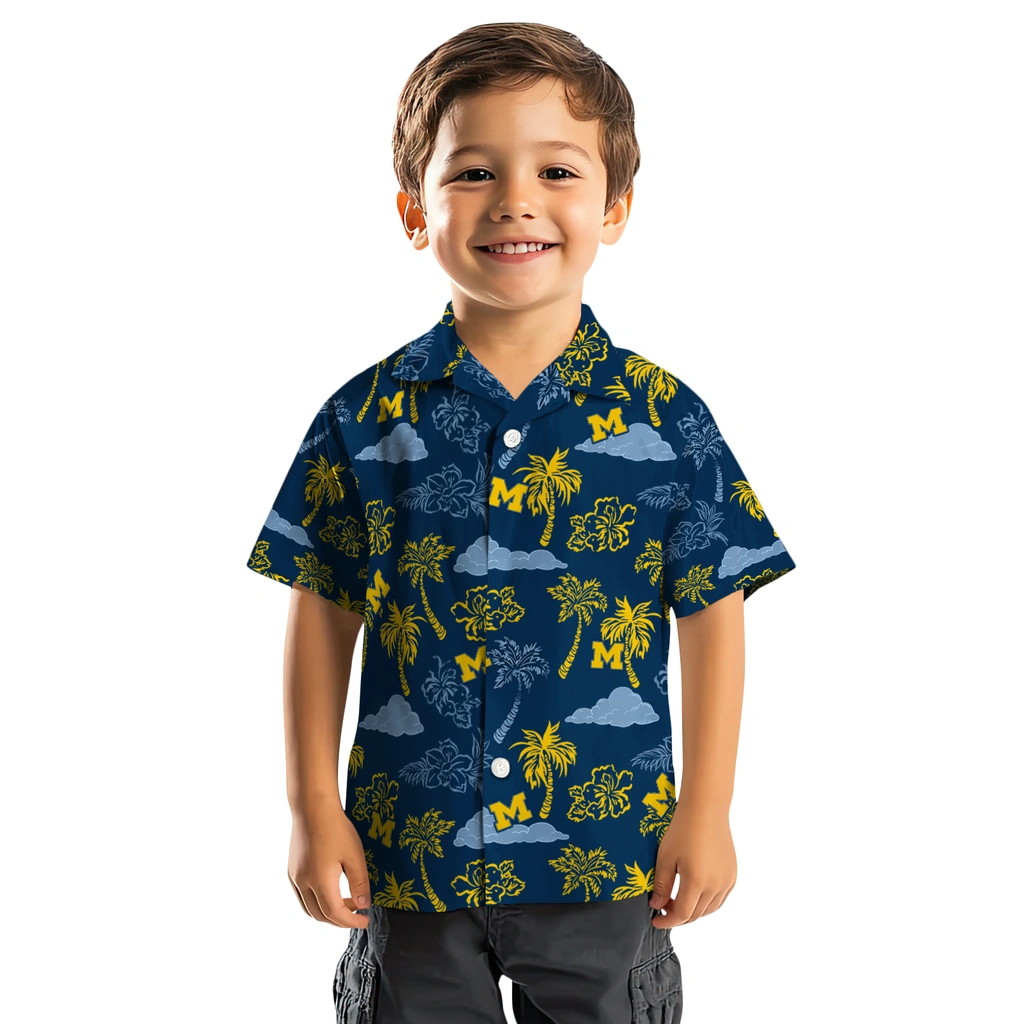 Michigan Wolverines Hawaiian Shirt - Palm And Clouds michigan wolverines palm and clouds blue hawaiian shirts top rated