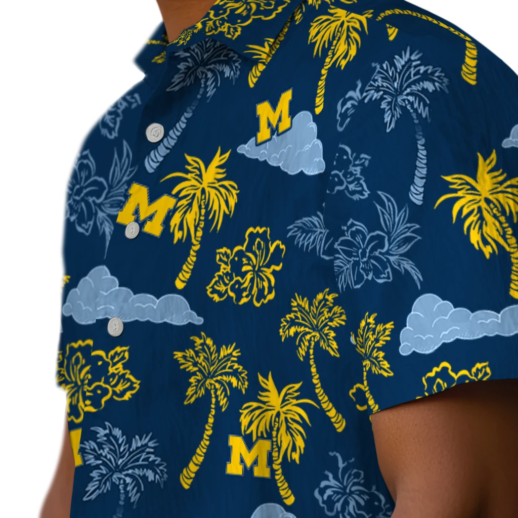 Michigan Wolverines Hawaiian Shirt - Palm And Clouds michigan wolverines palm and clouds blue hawaiian shirts trendy