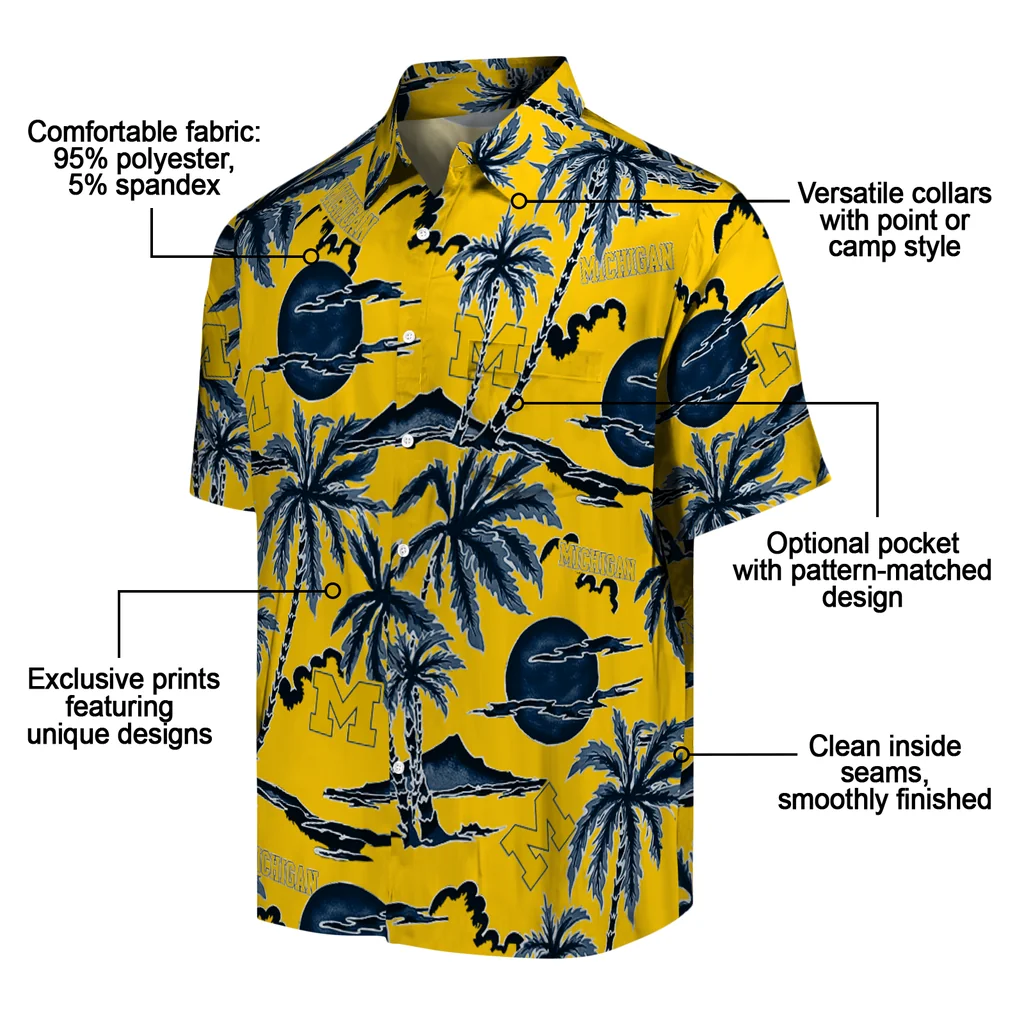 Michigan Wolverines Hawaiian Shirt - Palm Sunset michigan wolverines palm sunset hawaiian shirts new arrival
