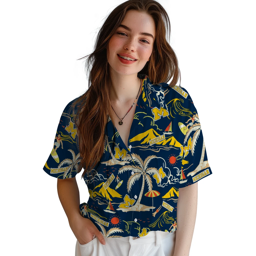 Michigan Wolverines Hawaiian Shirt - Palm Tree Island michigan wolverines palm tree island blue hawaiian shirts latest model