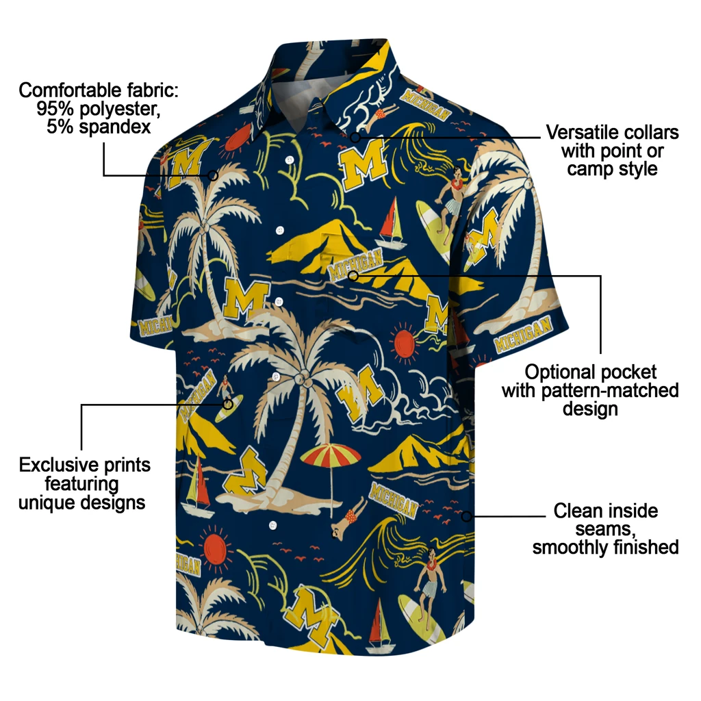 Michigan Wolverines Hawaiian Shirt - Palm Tree Island michigan wolverines palm tree island blue hawaiian shirts new arrival