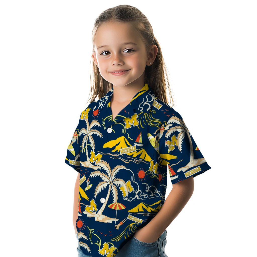 Michigan Wolverines Hawaiian Shirt - Palm Tree Island michigan wolverines palm tree island blue hawaiian shirts premium grade