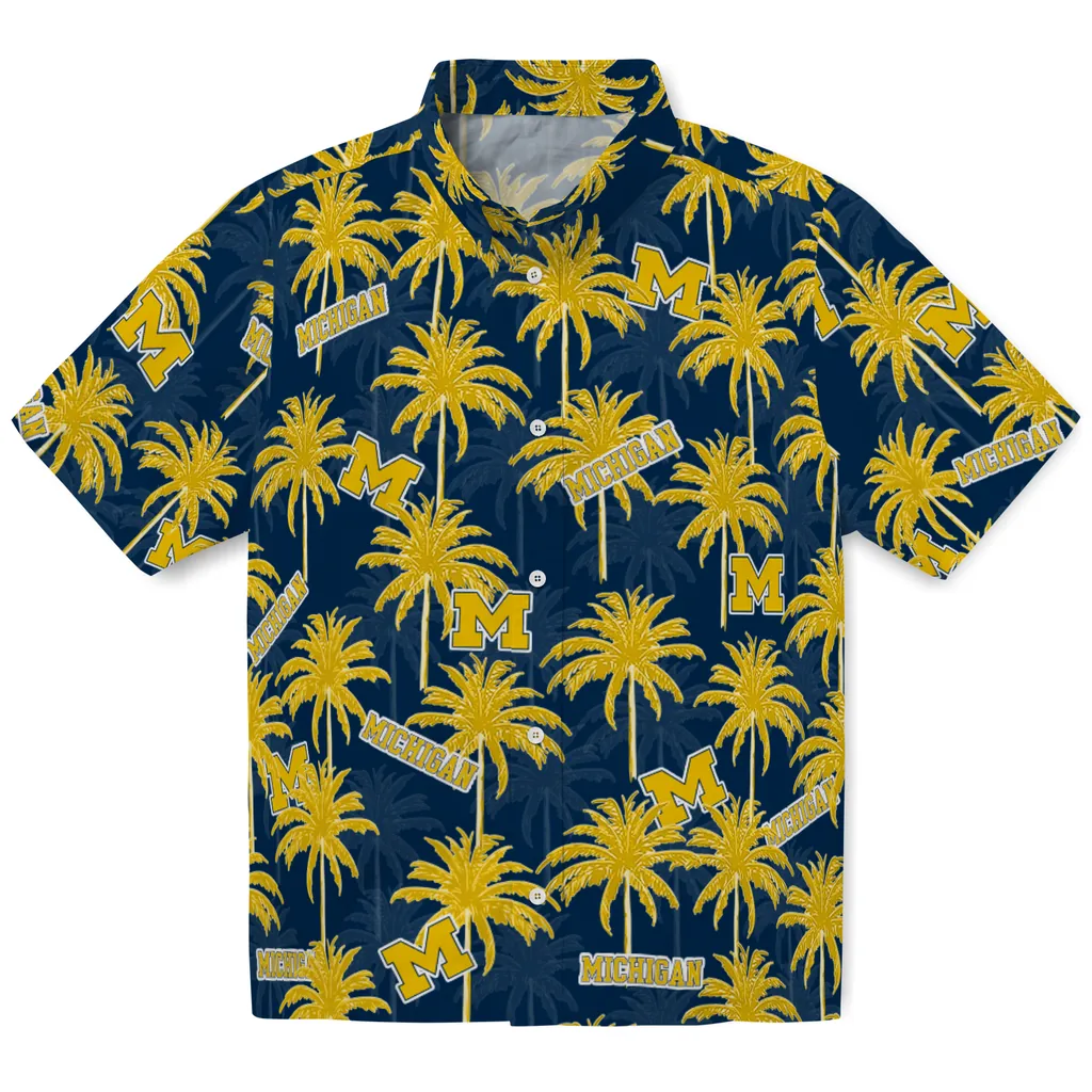 Michigan Wolverines Hawaiian Shirt - Palm Tree Motif michigan wolverines palm grove blue hawaiian shirts best selling